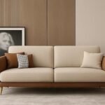 Velvet Contemprory 3 Seater Sofa for Bedroom, Living Room, Dining Room, Drawing Room, Home Office (3 Seater Beige & Brown, Beige Brown)
