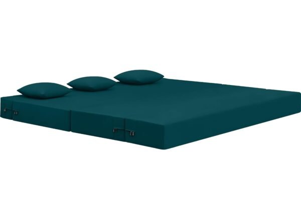 AMATA Instant 3 Seater Foldable Sofa Cum Bed Ocean bluesuede Velvet Fabric with 2 Pillow Perfect for Home Living Office Room and Guests (3 Year Warranty) (Ocean Blue,