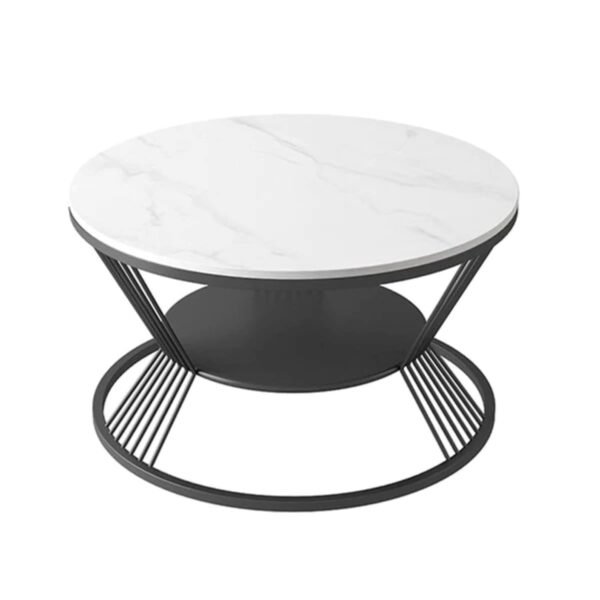 2-Tier Round Coffee Table with Open Storage Shelf for Living Room