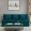 AMATA Instant 3 Seater Foldable Sofa Cum Bed Ocean bluesuede Velvet Fabric with 2 Pillow Perfect for Home Living Office Room and Guests (3 Year Warranty) (Ocean Blue,
