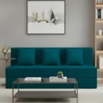 AMATA Instant 3 Seater Foldable Sofa Cum Bed Ocean bluesuede Velvet Fabric with 2 Pillow Perfect for Home Living Office Room and Guests (3 Year Warranty) (Ocean Blue,