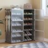 WeCool SR-B12 Upgraded Shoe Rack for Home Plastic, Portable Shoe Rack with Dustproof Door for Heels/Slippers/Boots, 12-Layer Shoe