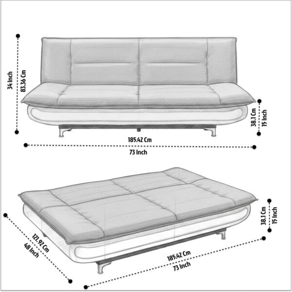 Torque Siesta 3 Seater Sofa Cuma Bed for Sleeping - Grey & White | Premium Suede Fabric Sofa Cum Bed