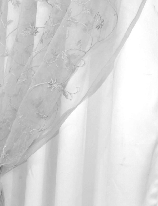 Dashing Fabrics Polyester Floral Embroidery Door Curtains for Living Room/Bedroom (8 Feet, White Embroidery + White Blackout) Set of 2