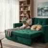 FURNY Tressa 2 Seater Fabric Pull-Out Sofa Cum Bed (Tealish Green) -