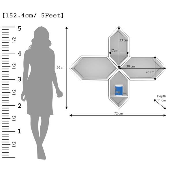 Raafi Wooden Pared Pentagon Floating Wall Shelf with 4 Shelves (Blue & White) (Blue & White)