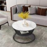 2-Tier Round Coffee Table with Open Storage Shelf for Living Room