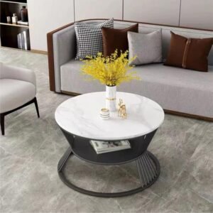 2-Tier Round Coffee Table with Open Storage Shelf for Living Room
