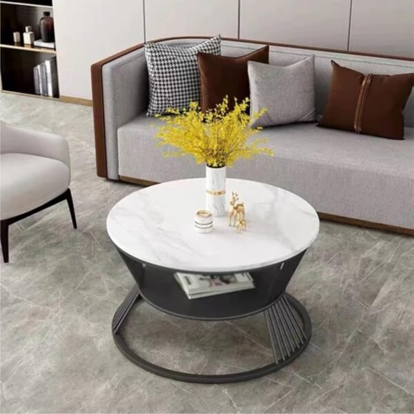 2-Tier Round Coffee Table with Open Storage Shelf for Living Room