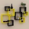 Raafi Rafuf Wooden Intersecting Wall Shelves (Set of 8) (Yellow & Black)