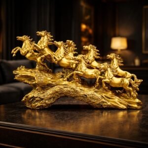 UAG Exports Golden 7 Running Horses Statue 19 Inch | Vastu Feng Shui Horse Showpiece for Home & Office Decor | Symbol of Success,