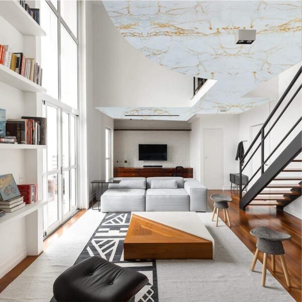 Elton White & Gold Matt Marble Furniture Film Wallpaper for Cupboard Door, Almirah, Fridge, Tabletop, Wall, Floor DIY & Renovation Project 2 x 16 feet