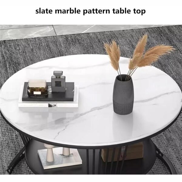 2-Tier Round Coffee Table with Open Storage Shelf for Living Room