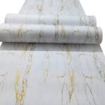 Elton White & Gold Matt Marble Furniture Film Wallpaper for Cupboard Door, Almirah, Fridge, Tabletop, Wall, Floor DIY & Renovation Project 2 x 16 feet