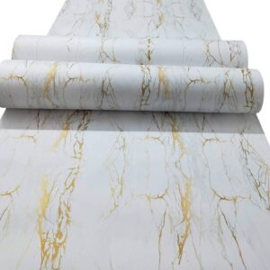 Elton White & Gold Matt Marble Furniture Film Wallpaper for Cupboard Door, Almirah, Fridge, Tabletop, Wall, Floor DIY & Renovation Project 2 x 16 feet