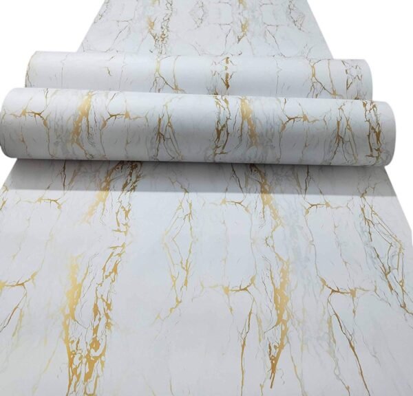 Elton White & Gold Matt Marble Furniture Film Wallpaper for Cupboard Door, Almirah, Fridge, Tabletop, Wall, Floor DIY & Renovation Project 2 x 16 feet
