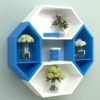 Raafi Wooden Pared Pentagon Floating Wall Shelf with 4 Shelves (Blue & White) (Blue & White)