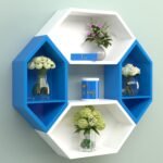Raafi Wooden Pared Pentagon Floating Wall Shelf with 4 Shelves (Blue & White) (Blue & White)