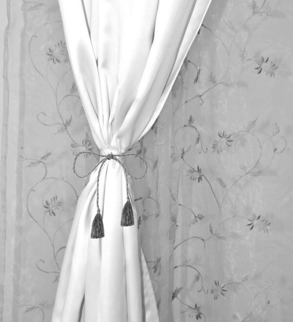 Dashing Fabrics Polyester Floral Embroidery Door Curtains for Living Room/Bedroom (8 Feet, White Embroidery + White Blackout) Set of 2