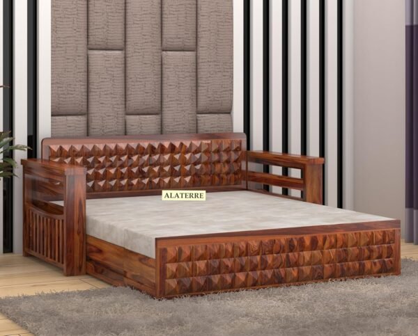 Sheesham Wood 3 Seater Sofa Cum Bed for Home, Sofa Cum Bed with Storage, Comfort Sofa Beds Foldable, Modern & Unqiue SofaBed, Honey Finish