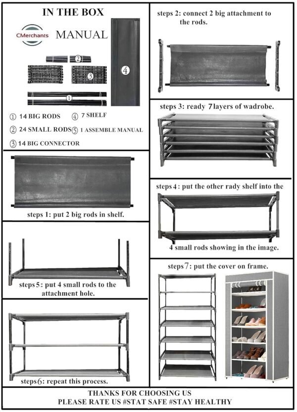 CMerchants Multipurpose Portable Space Saving/Rack Shelf Organizer 6 Layer Shoe Rack Organizer Stand (Grey), Metal, 300 Mm Depth